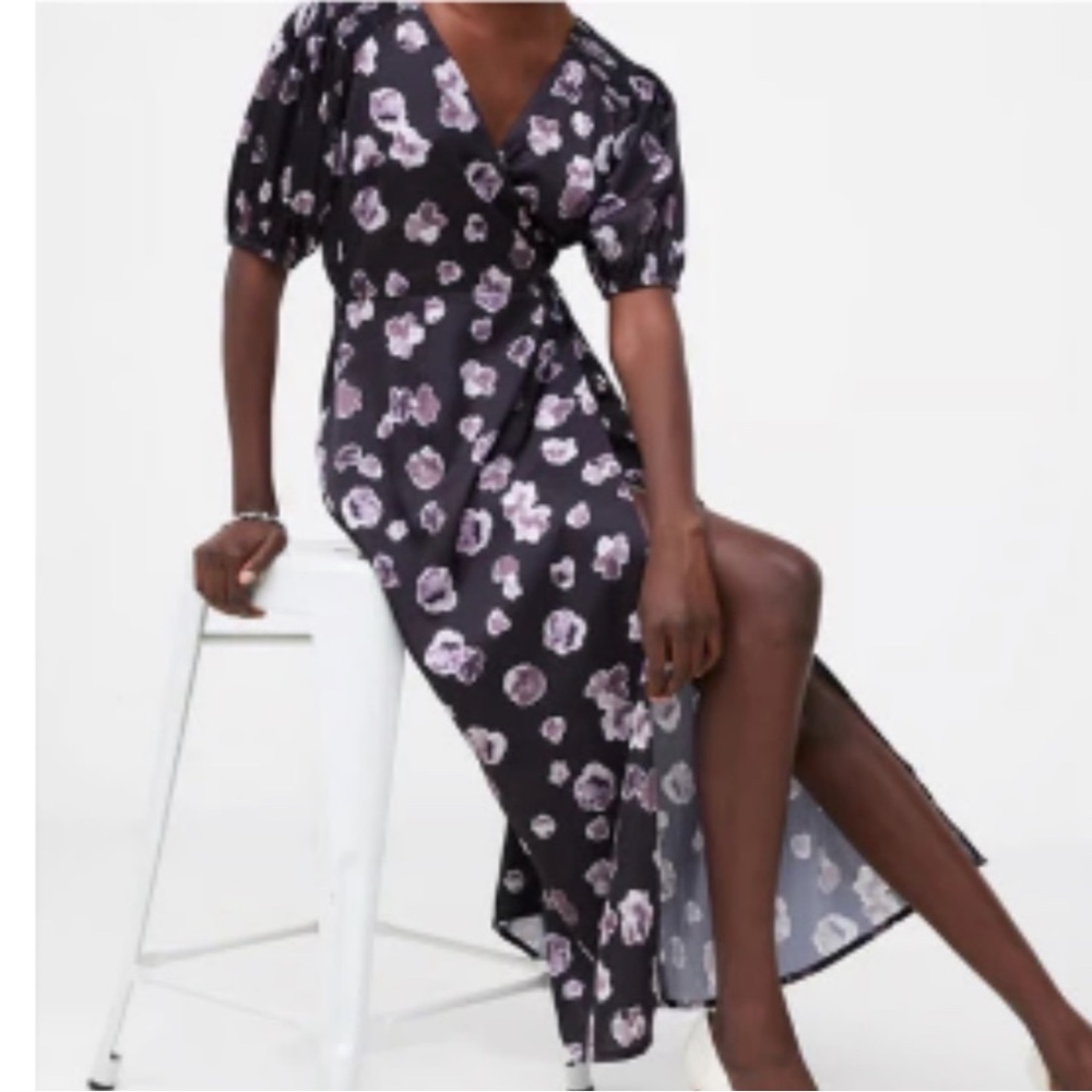 French Connection Abstract Floral Maxi Satin Wrap Dress US 0 New with Tag